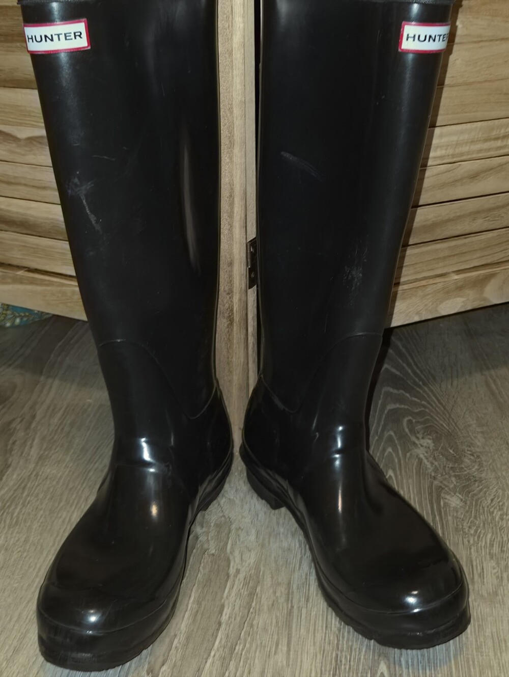 Hunter Black Gloss Tall Boots 7M 8W